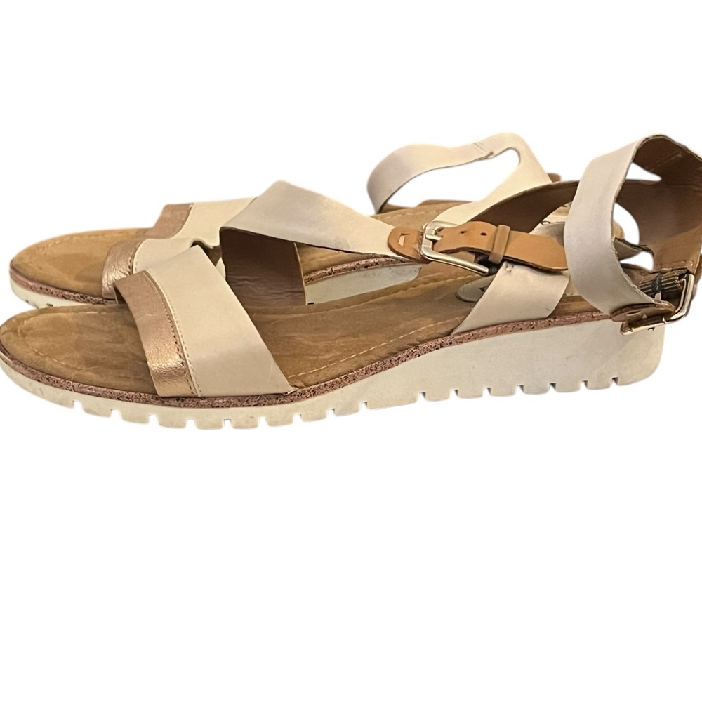 Women's Cream and Tan Wedge Sandals
